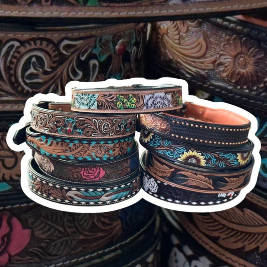 Western Genuine Leather dog collar tooled details aces cards