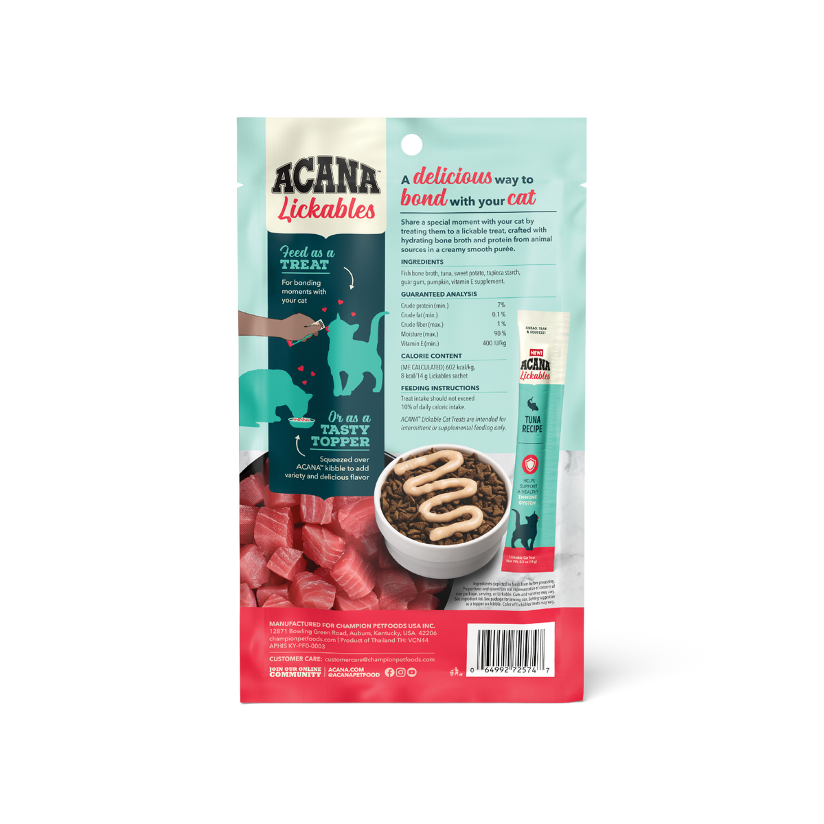 Acana Tuna Lickables Cat Treats for Immune Support 2.5oz Pouch