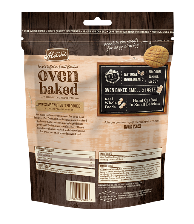 Merrick Oven Baked Paw'some Peanut Butter Dog treats (11oz) - Merrick Dog Treats - The Family Pet