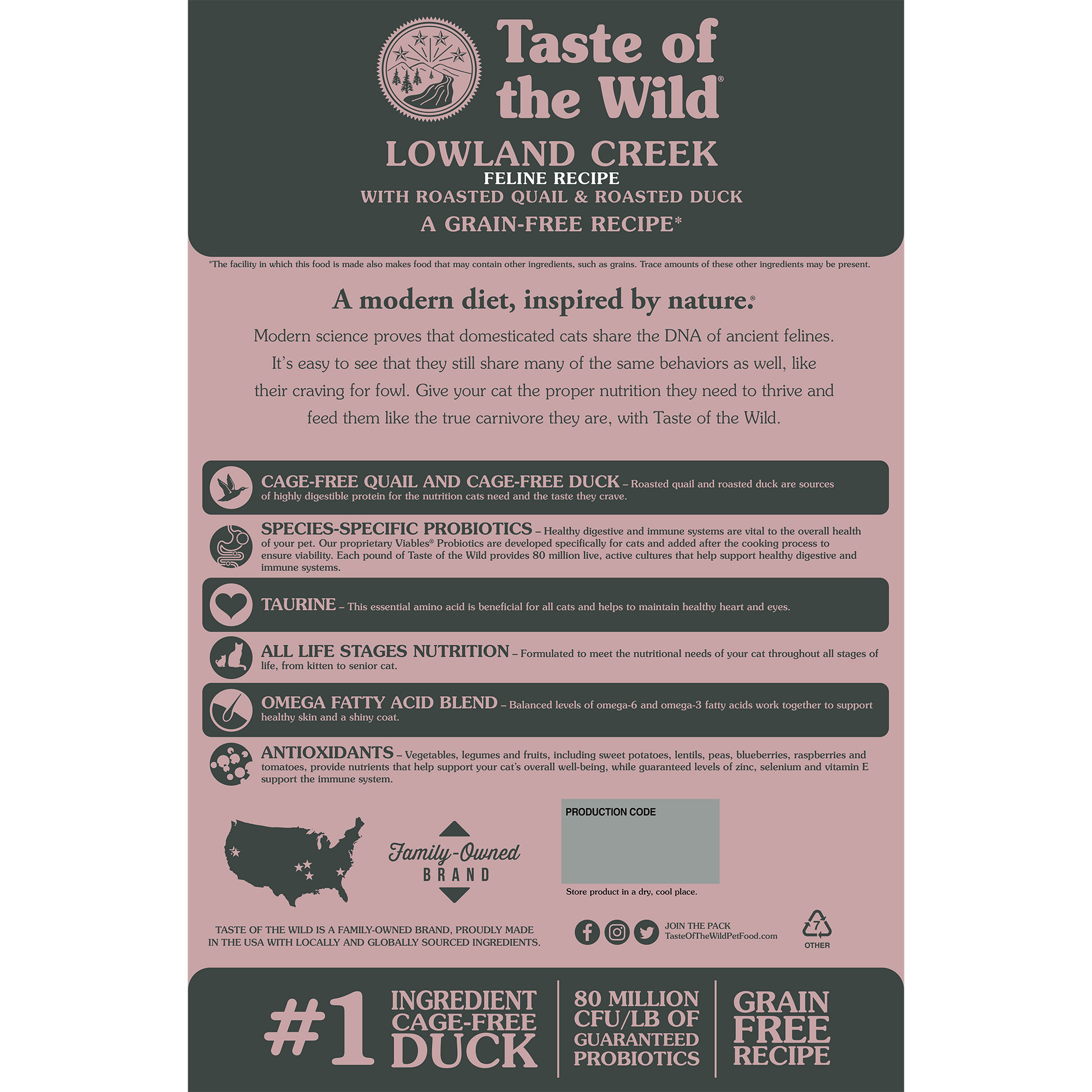 Taste of the Wild Adult Lowland Creek Quail and Duck Feline Food (5lb) - Dry Cat Food - The Family Pet