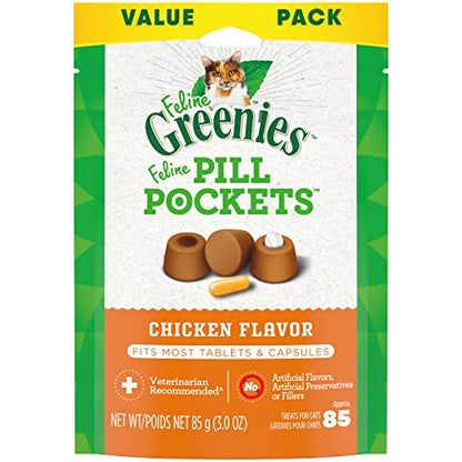 Greenies Feline Chicken Flavored Tablet Pill Pockets (3oz)
