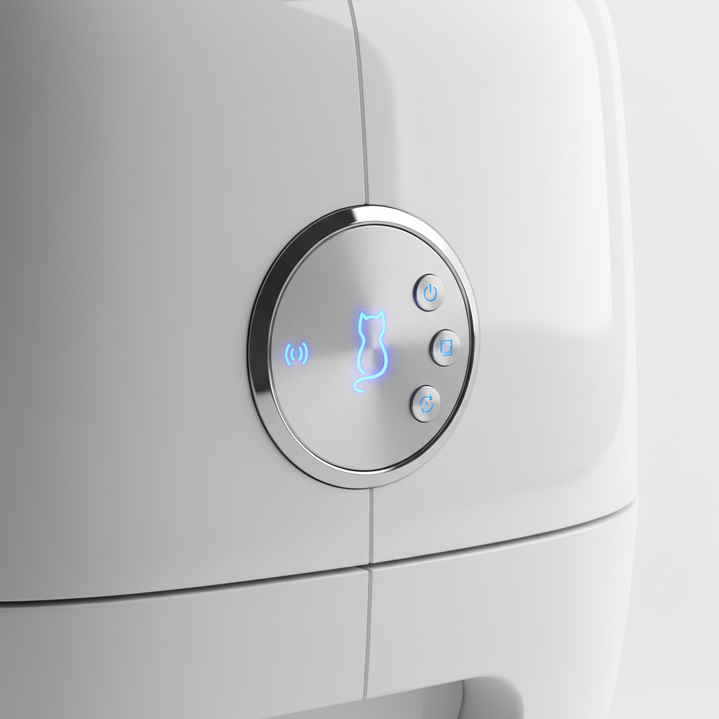 Smart WiFi Self-Cleaning Litter Box control panel close-up at Purrfect Pet Kingdom