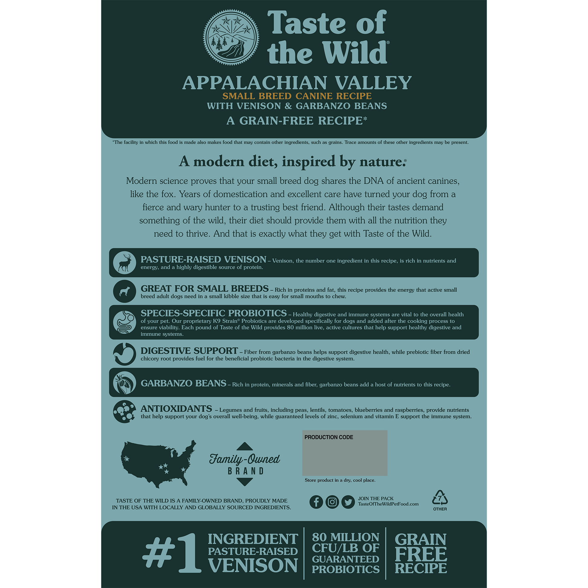 Taste of the Wild Adult Appalachian Venison and Garbanzo Beans Small Breed Canine Food - Dry Dog Food - The Family Pet