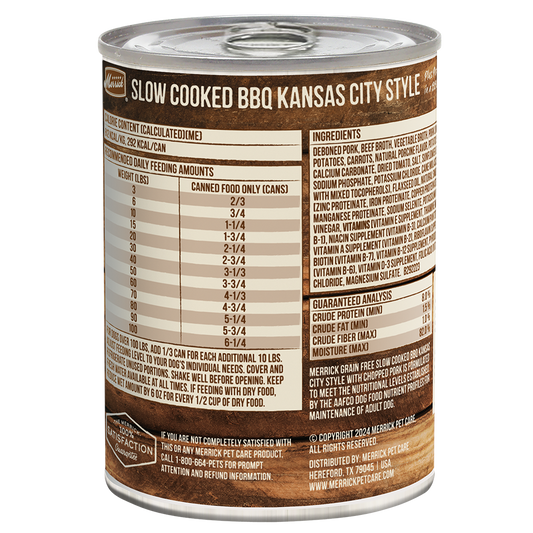 Merrick Slow Cooked Grain Free Adult BBQ Kansas City Pork Wet Dog Food (12.7oz)