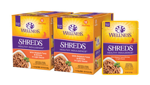 Wellness Adult Pouch Healthy Indulge Shredded Tuna and Shrimp Wet Cat Food (3oz) - Wellness Wet Cat Food - The Family Pet