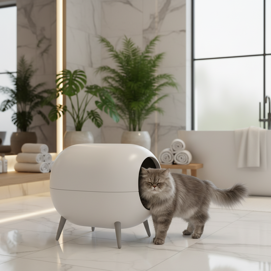 Smart WiFi Self-Cleaning Litter Box luxury bathroom lifestyle at Purrfect Pet Kingdom