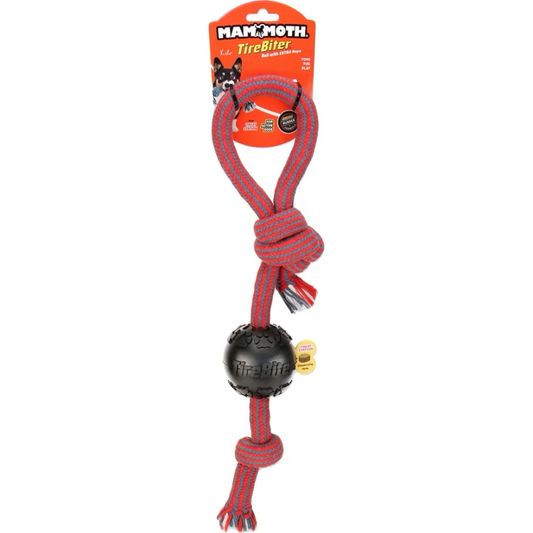 Mammoth Tire Biter Ball With Extra Tug - Rope Dog Toys - The Family Pet - Extra Pull Tug - 746772352915