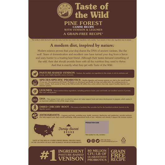 Taste of the Wild Adult Pine Forest Venison and Legumes Canine Food - Taste of the Wild Dry Dog Food - The Family Pet