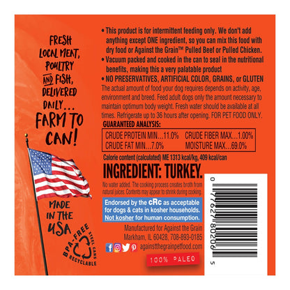 Wet Dog Food - Against The Grain 100% Turkey 11oz 🦃