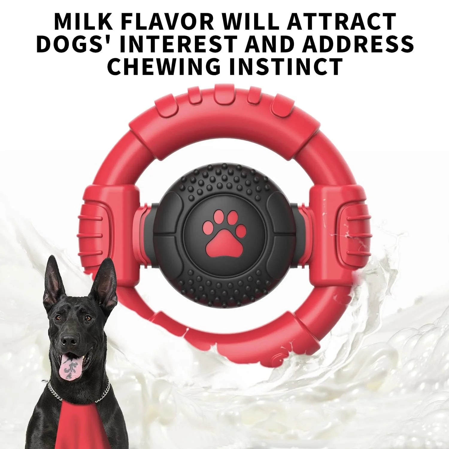 Purrfect Pet Kingdom indestructible chew toys for aggressive chewers in red with milk flavor to engage dogs