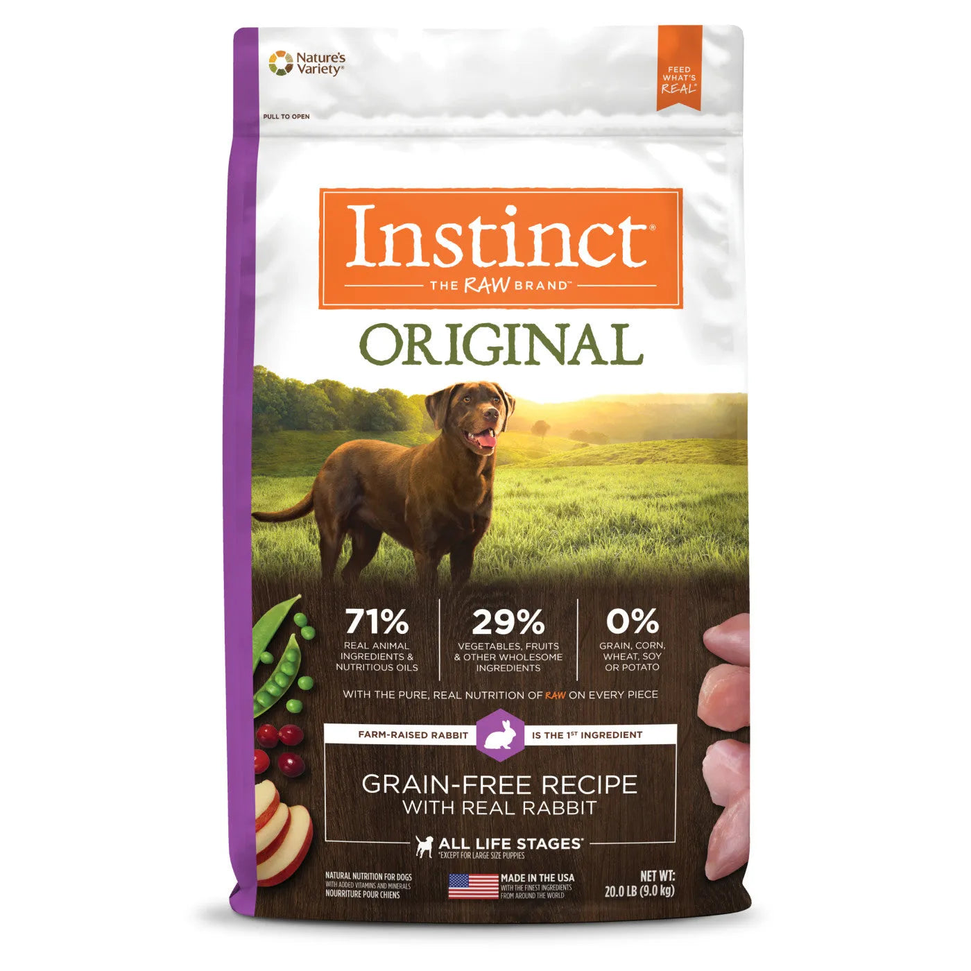 Instinct Adult Grain Free Original Rabbit Dry Dog Food by The Family Pet, 20lb bag, featuring a natural design and vibrant...