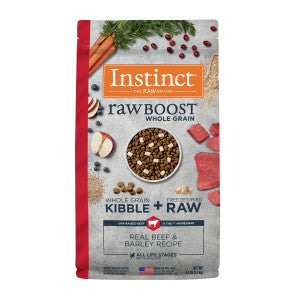 Instinct Raw Boost beef and barley dog food with natural ingredients for all life stages