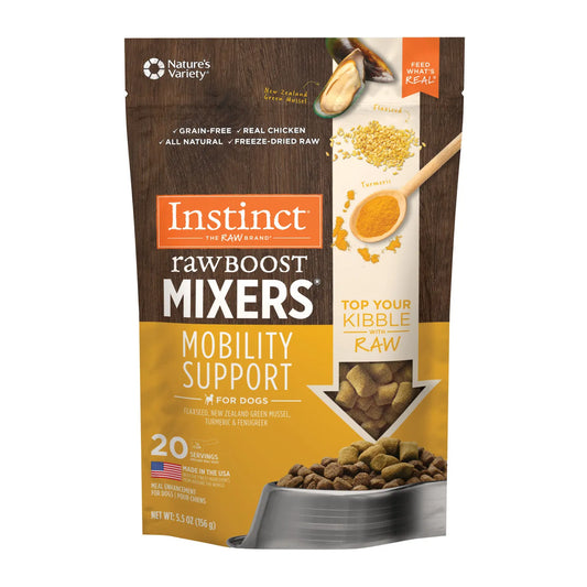 Instinct Raw Boost Freeze Dried Mobility Support Dog Food Mixers by The Family Pet, 5.5oz package, ideal for dog nutrition.
