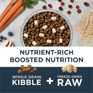 Nutrient-rich Instinct Raw Boost whole grain dog food with kibble and freeze-dried chunks