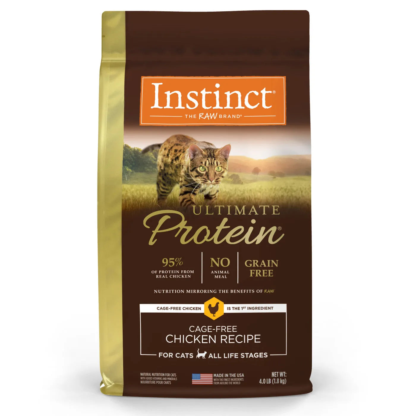 Instinct Ultimate Protein All Life Stages Chicken Dry Cat Food by Purrfect Pet Kingdom, 4lb bag, ideal for all cats.