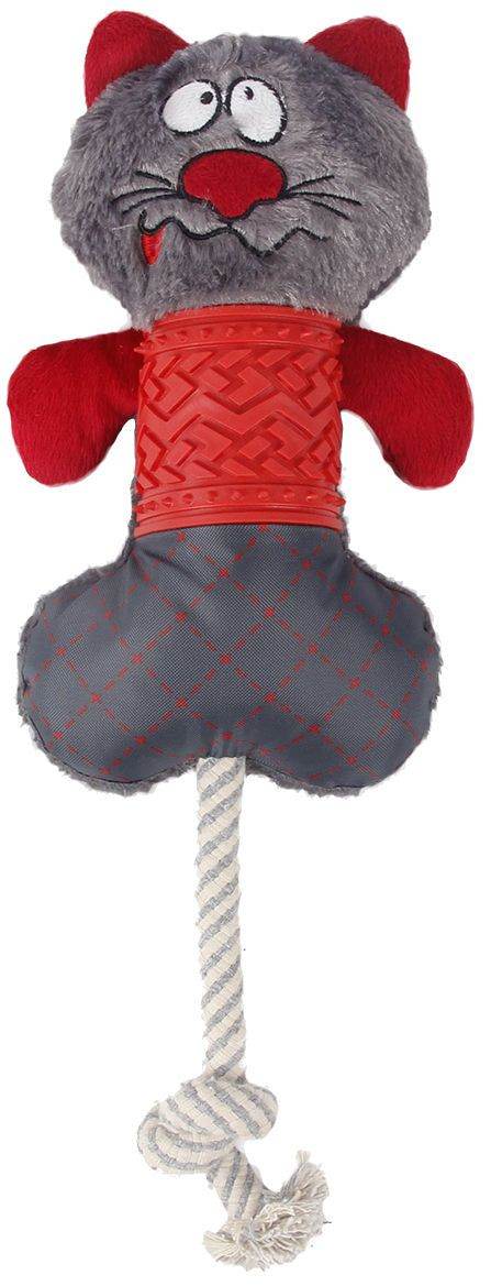 Purrfect Pet Kingdom plush cat dog toy with rope and interactive squeaking dog toy feature