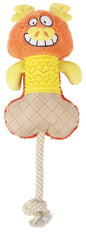 Purrfect Pet Kingdom plush interactive squeaking dog toy with orange head and rope tail