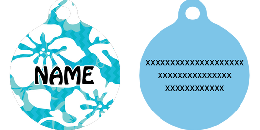 Island Floral Blue HD Dog ID Tag