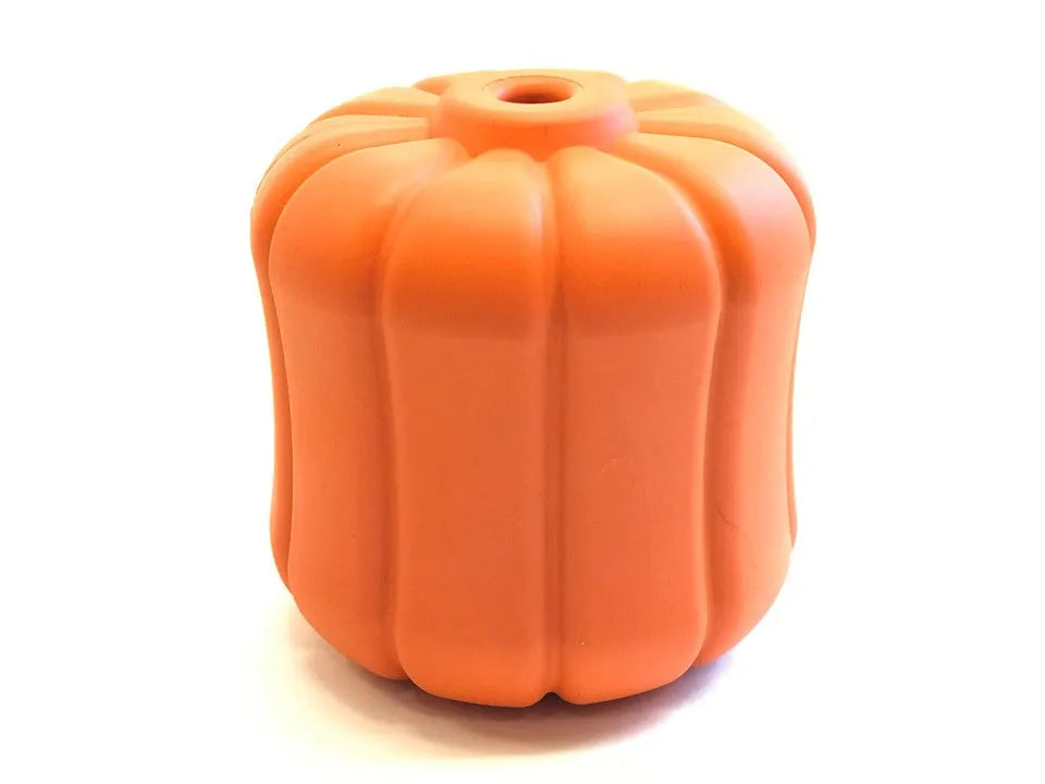 Durable large orange Jack O' Lantern dog toy by SodaPup, perfect Halloween chew toy for large dogs, USA made.