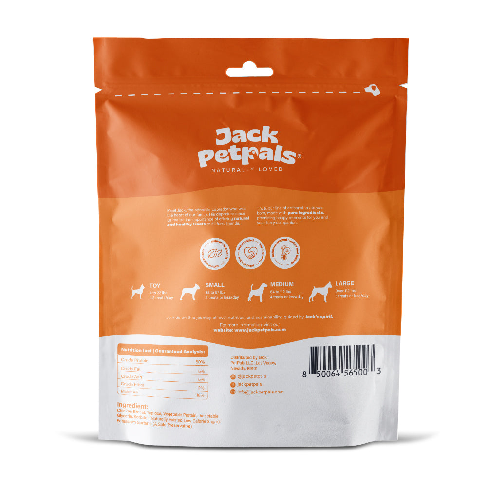 Jack PetPals chicken breast treats 12oz package featuring natural ingredients for healthy dogs