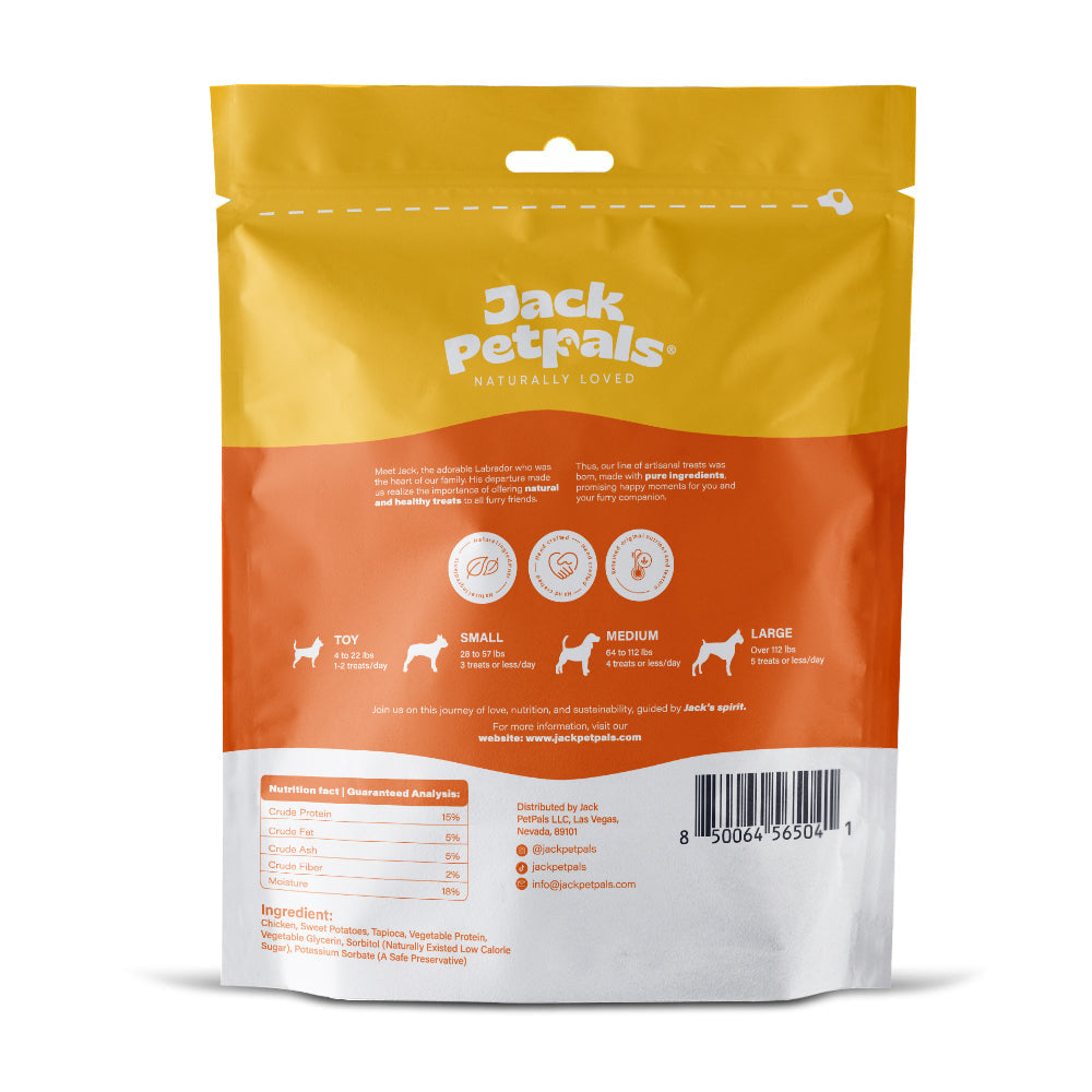 Dog Treats Jack PetPals Crafted Bite Chicken Sweet Potato - size and texture image for dog treats