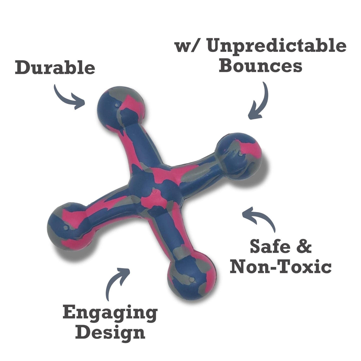 Jack shape agility dog toy made from durable, safe materials with unpredictable bounces for engaging playtime