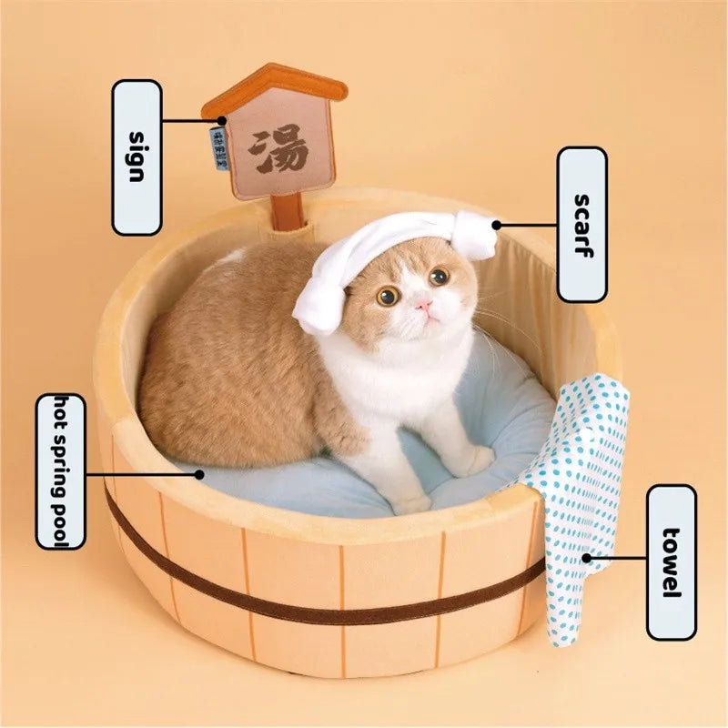 Japanese Hot Spring Pet Bed Kawaii 45x45x20cm 🛏️