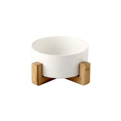 Ceramic Raised Cat Bowl w/ Wood Stand