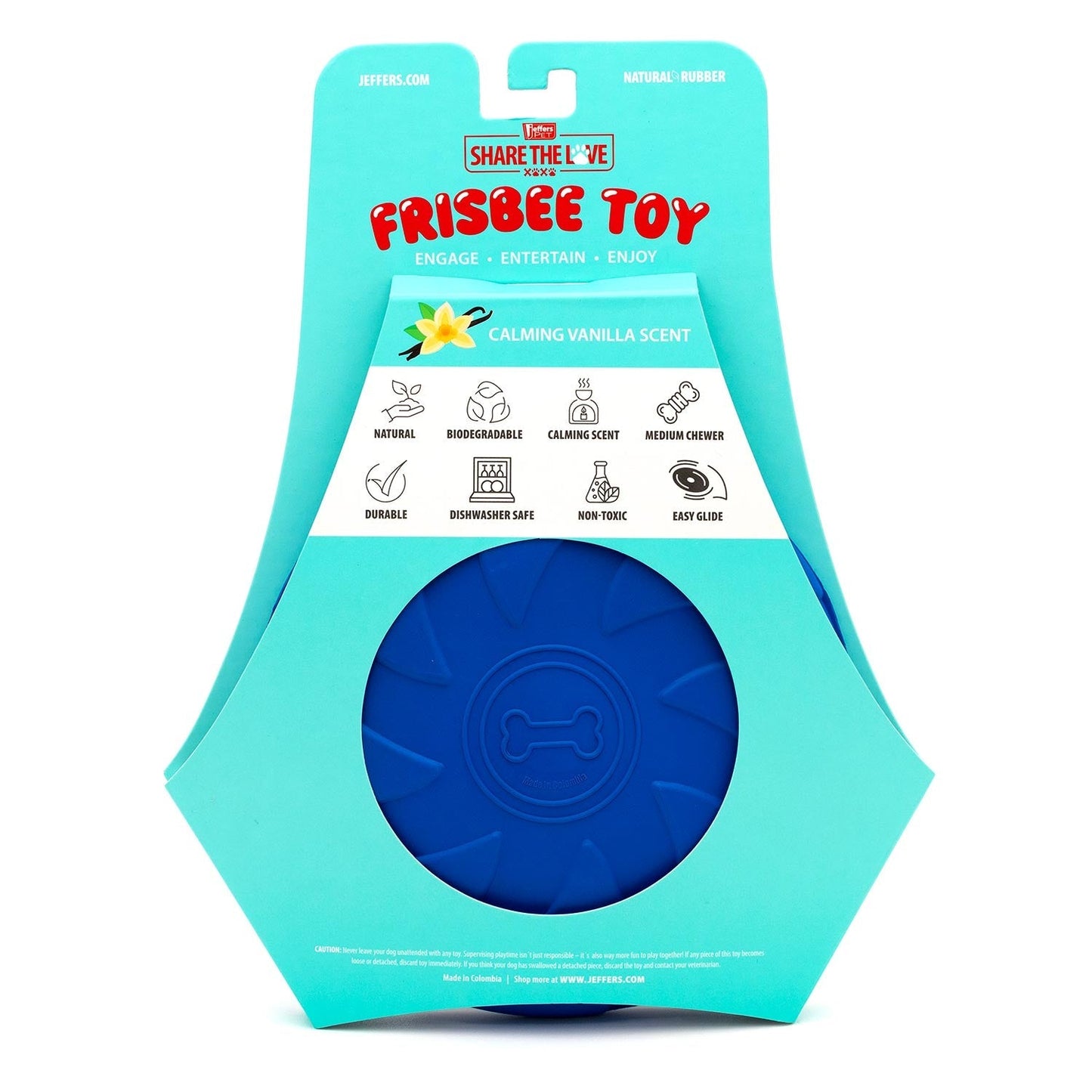 Jeffers Blue Bone Stamped Frisbee Natural Rubber 8 Inch Dog