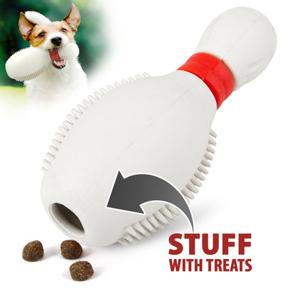 Purrfect Pet Kingdom Jeffers Bowling Pin Natural Rubber Treat Dispensing Dental C (Multi, Medium, 1) - Premium Dog Supplies > Dog Toys