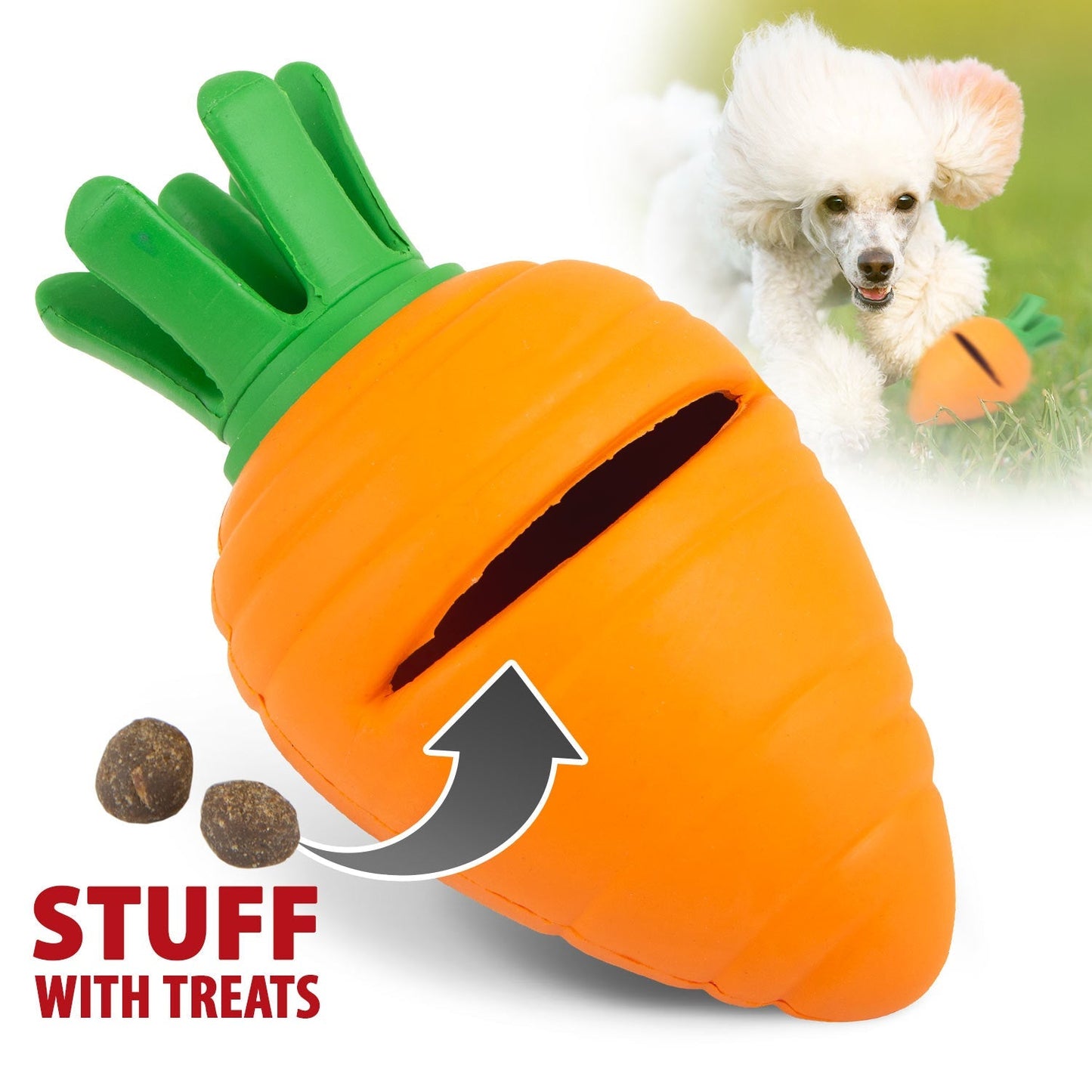 Purrfect Pet Kingdom Jeffers Carrot Natural Rubber Treat Dispensing Dental Dog Ch (Multi, Medium, 1) - Premium Dog Toys