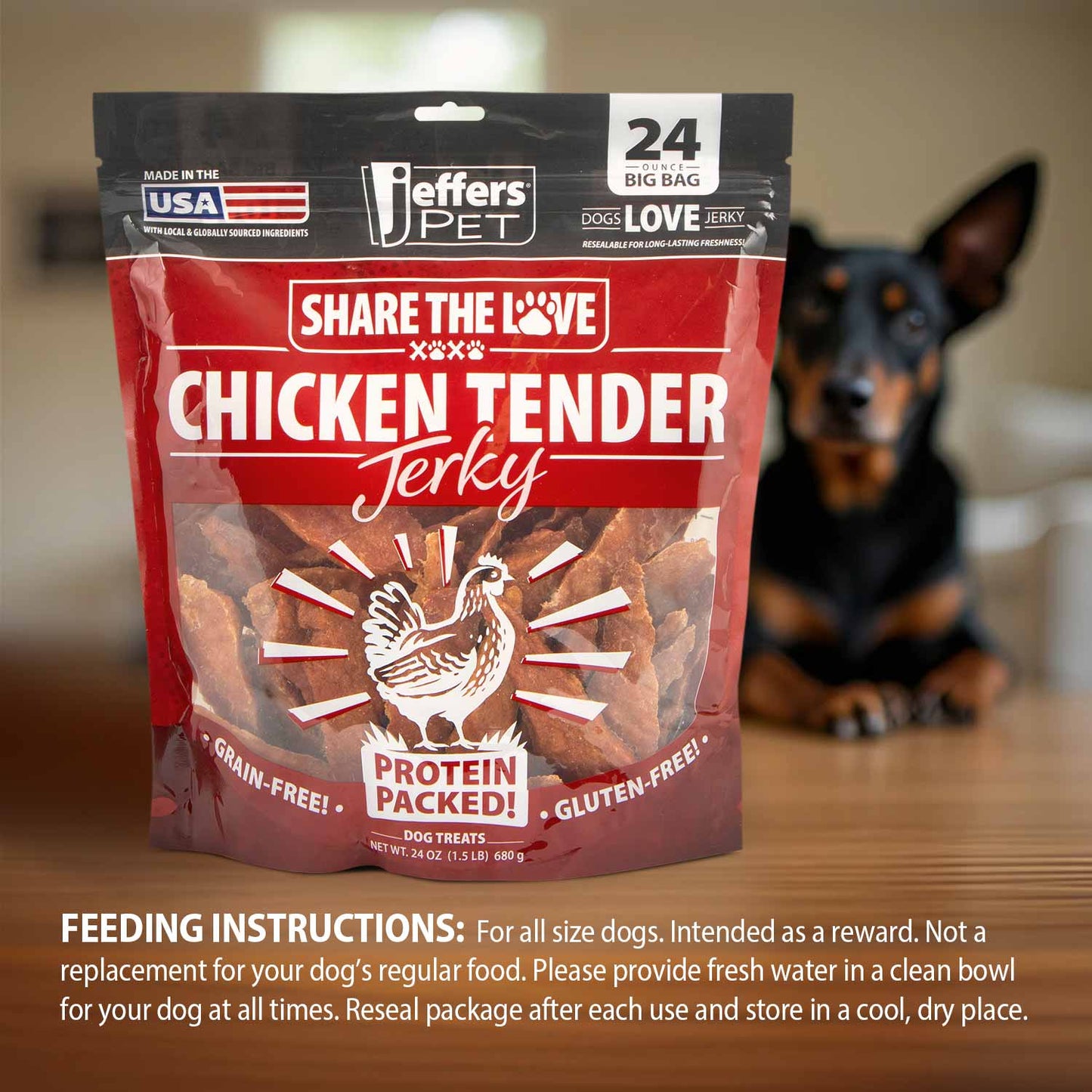 Premium Grain-Free Chicken Jerky Treats for Active Dogs 24oz
