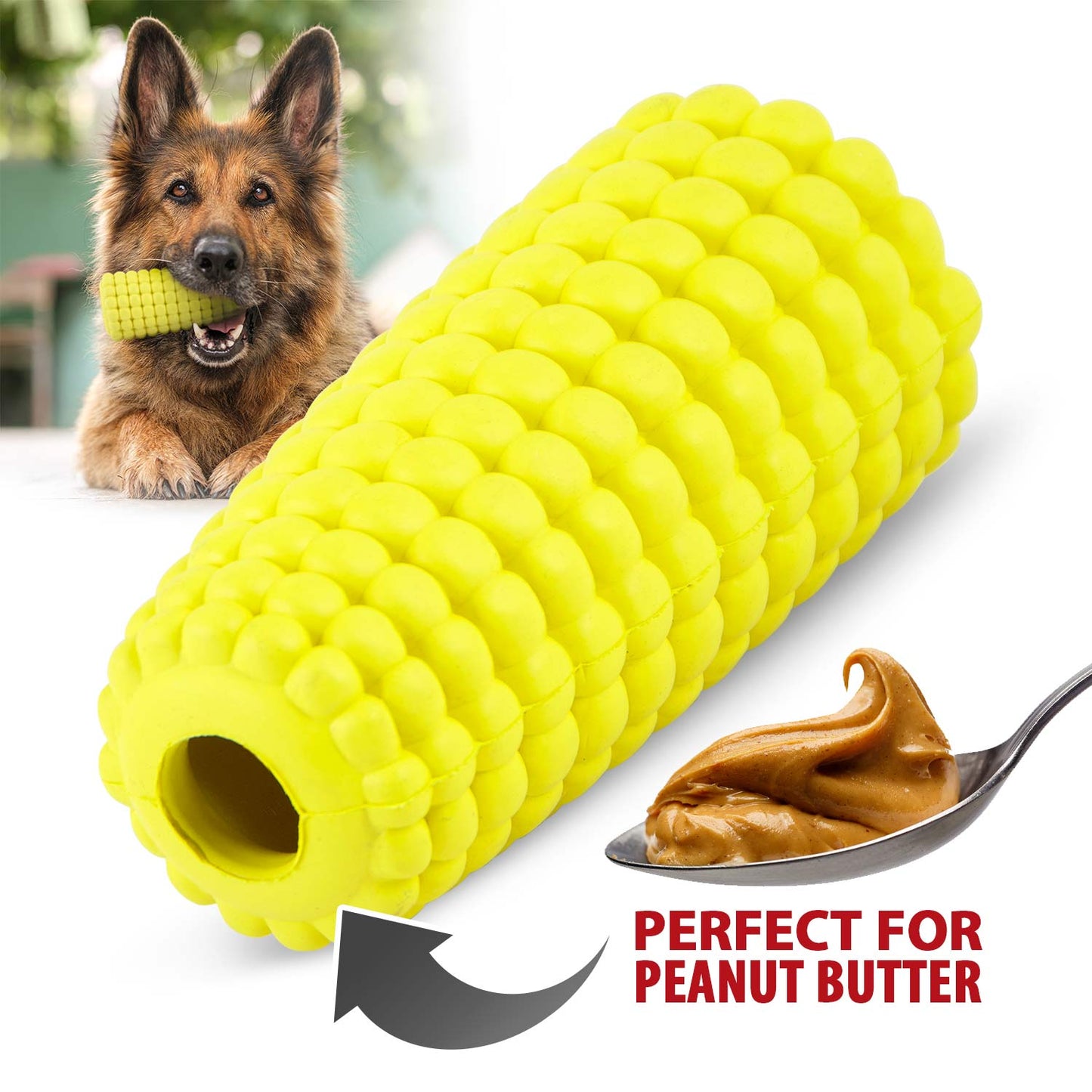 Purrfect Pet Kingdom Jeffers Corn Cob Natural Rubber Stuffable Treat Dispenser Do (Yellow, Medium, 1) - Premium Dog Toys