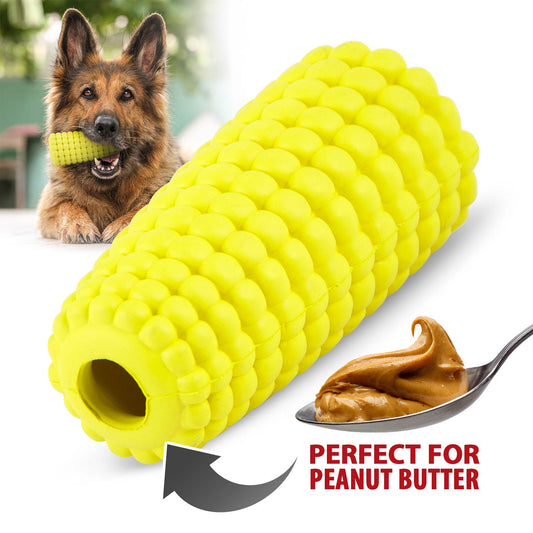 Purrfect Pet Kingdom Jeffers Corn Cob Natural Rubber Stuffable Treat Dispenser Do (Yellow, Medium, 1) - Premium Dog Toys