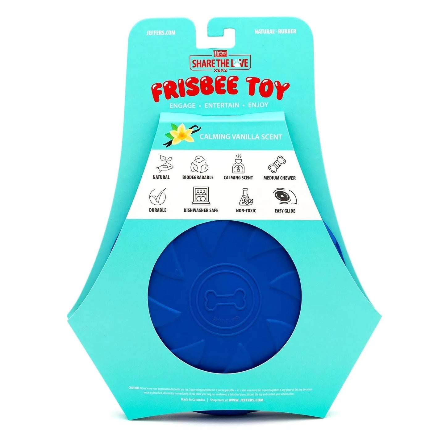 Jeffers - Jeffers Blue Bone Stamped Frisbee Natural Rubber 8 Inch Dog Toy for Fetching & Chewing - Dog Toys