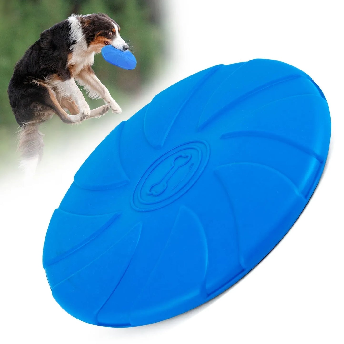 Jeffers - Jeffers Blue Bone Stamped Frisbee Natural Rubber 8 Inch Dog Toy for Fetching & Chewing - Dog Toys