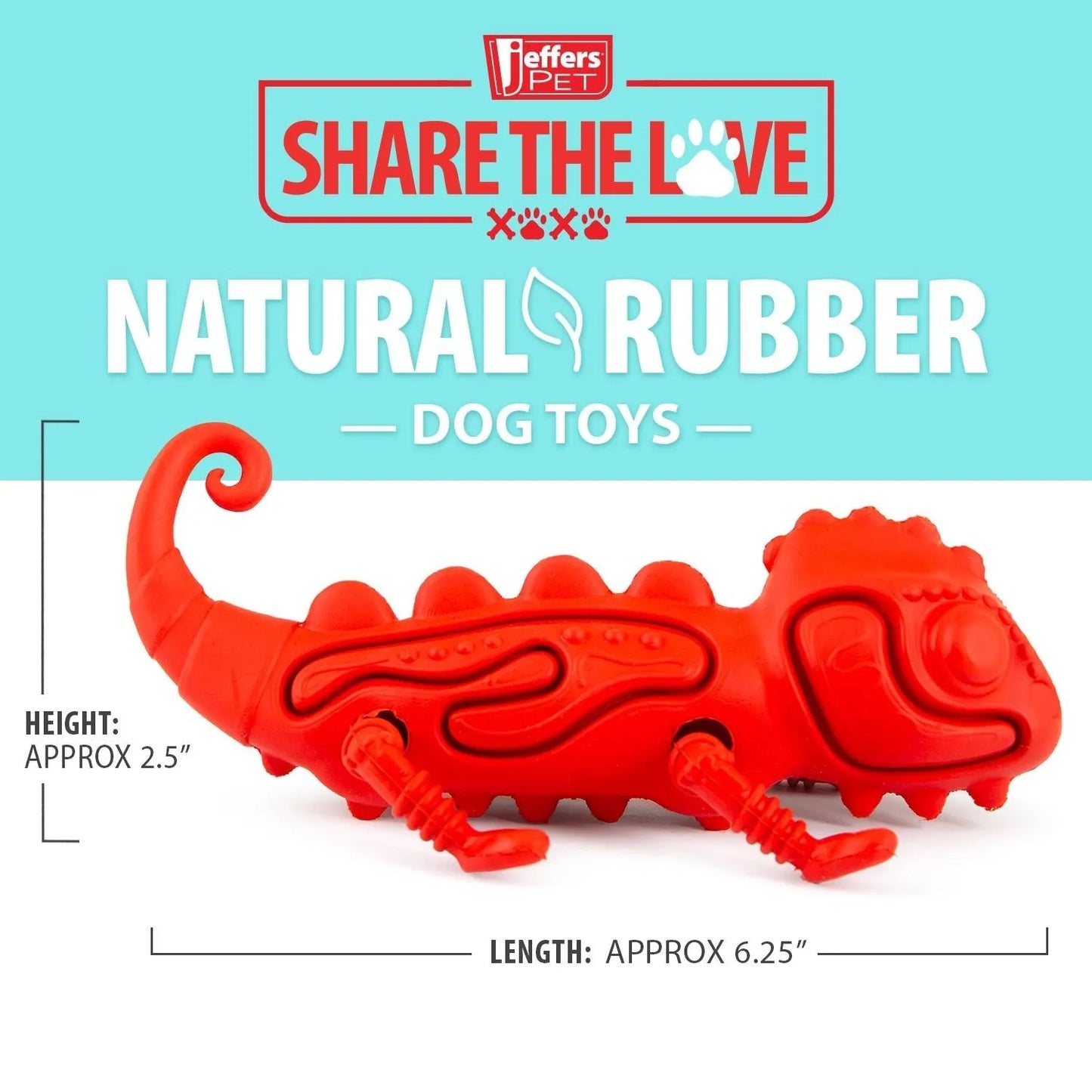 Jeffers - Jeffers Red Chameleon Natural Eco-Friendly Rubber Dental Dog Chew Toy for Medium Chewers - Dog Toys