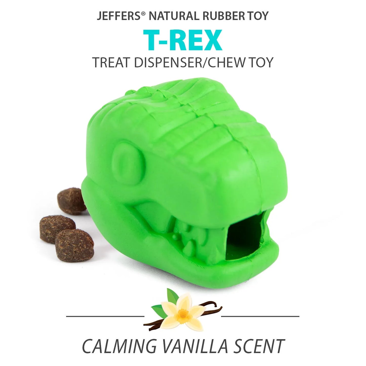 Jeffers - Jeffers T-Rex Natural Rubber Treat Dispensing Dental Dog Chew Toy for Medium Chewers with Vanilla Scent - Dog Su...