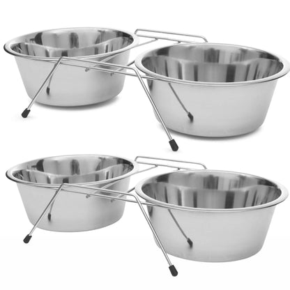 Elegant Stainless Steel Low Profile Double Diner Pet Bowl S