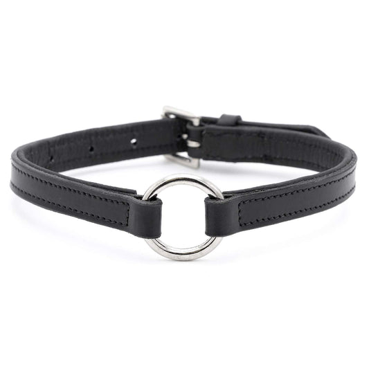 Jeffers Padded Black Leather Dog Collar with Nickel Hardware