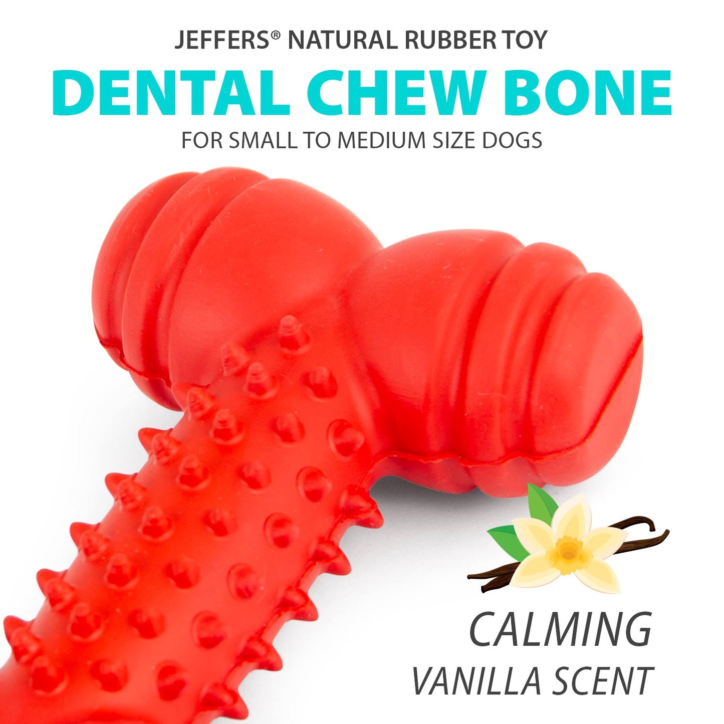 Jeffers Red Rubber Dental Bone Dog Toy for Healthy Teeth