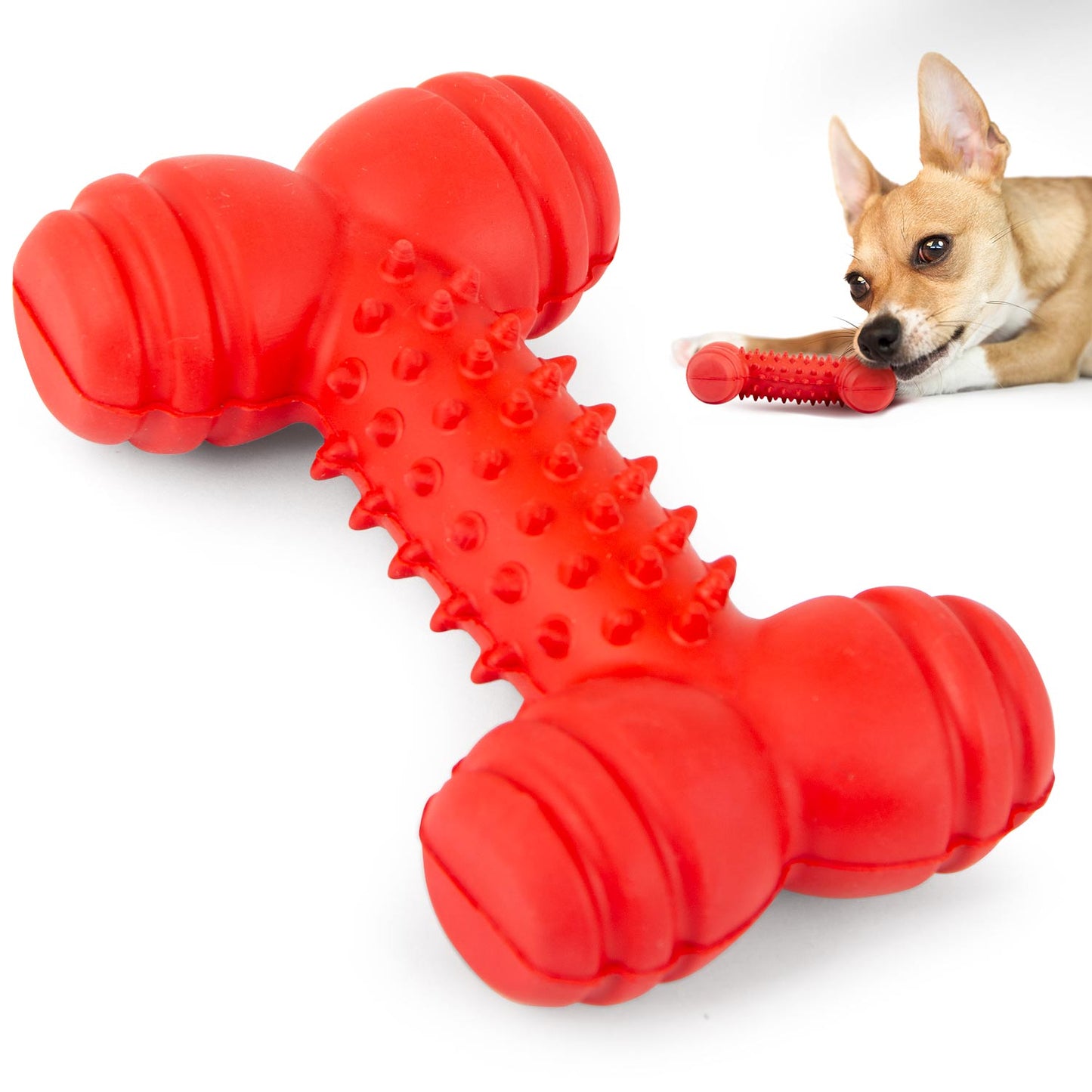 Jeffers Red Rubber Dental Bone Dog Toy for Healthy Teeth