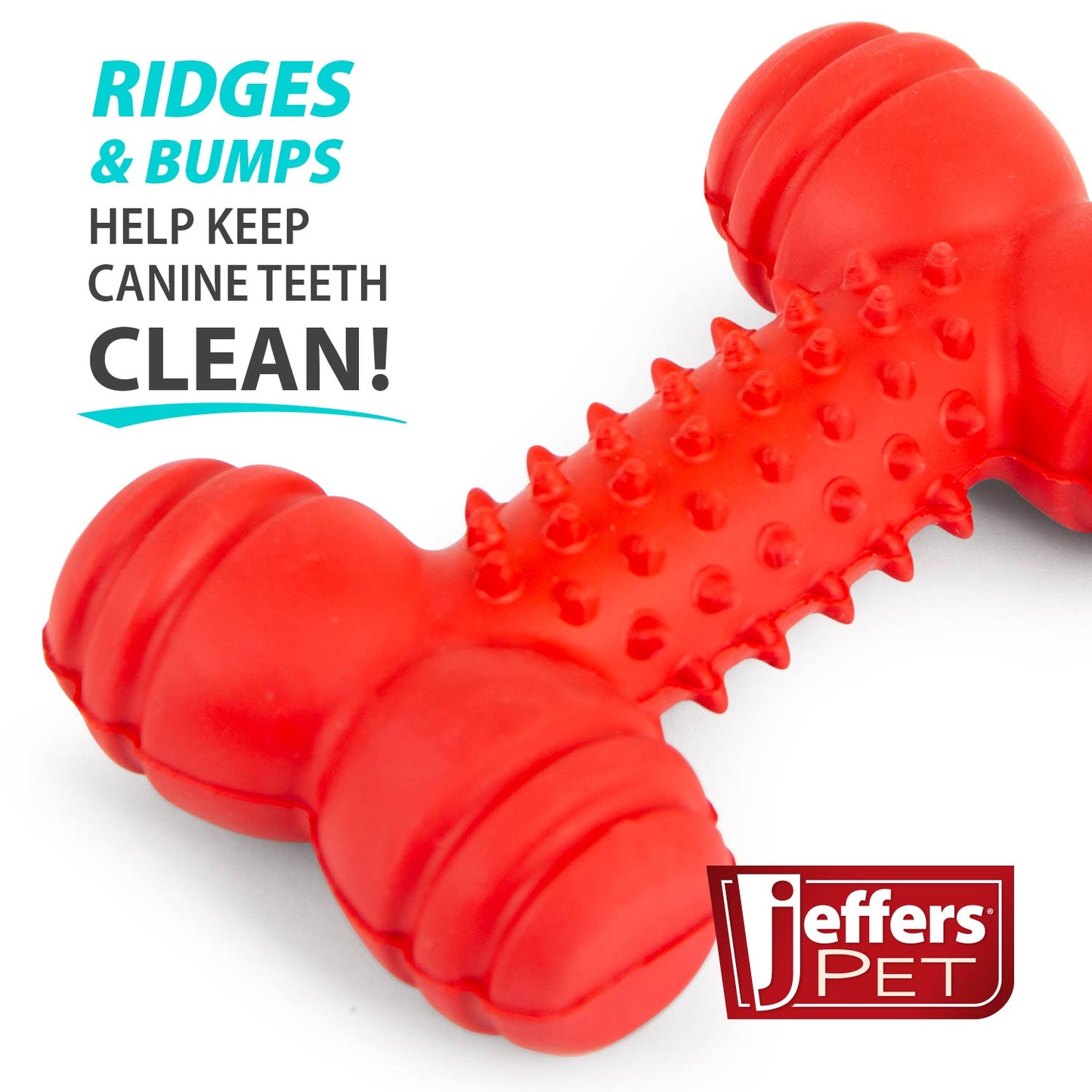 Jeffers Red Rubber Dental Bone Dog Toy for Healthy Teeth