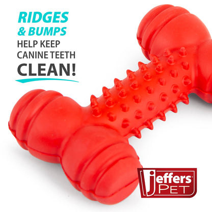 Jeffers Red Rubber Dental Bone Dog Toy for Healthy Teeth