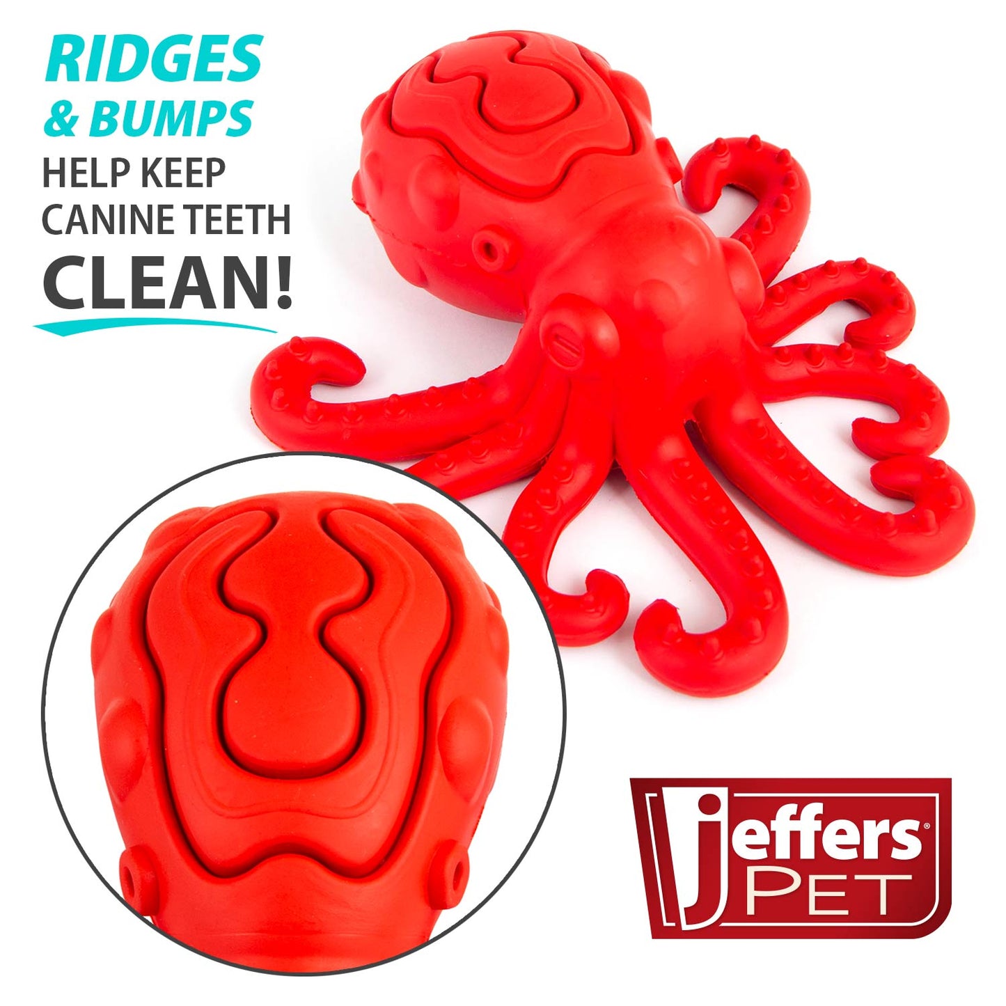 Jeffers Red Octopus Natural Rubber Treat Dispensing Dental Dog