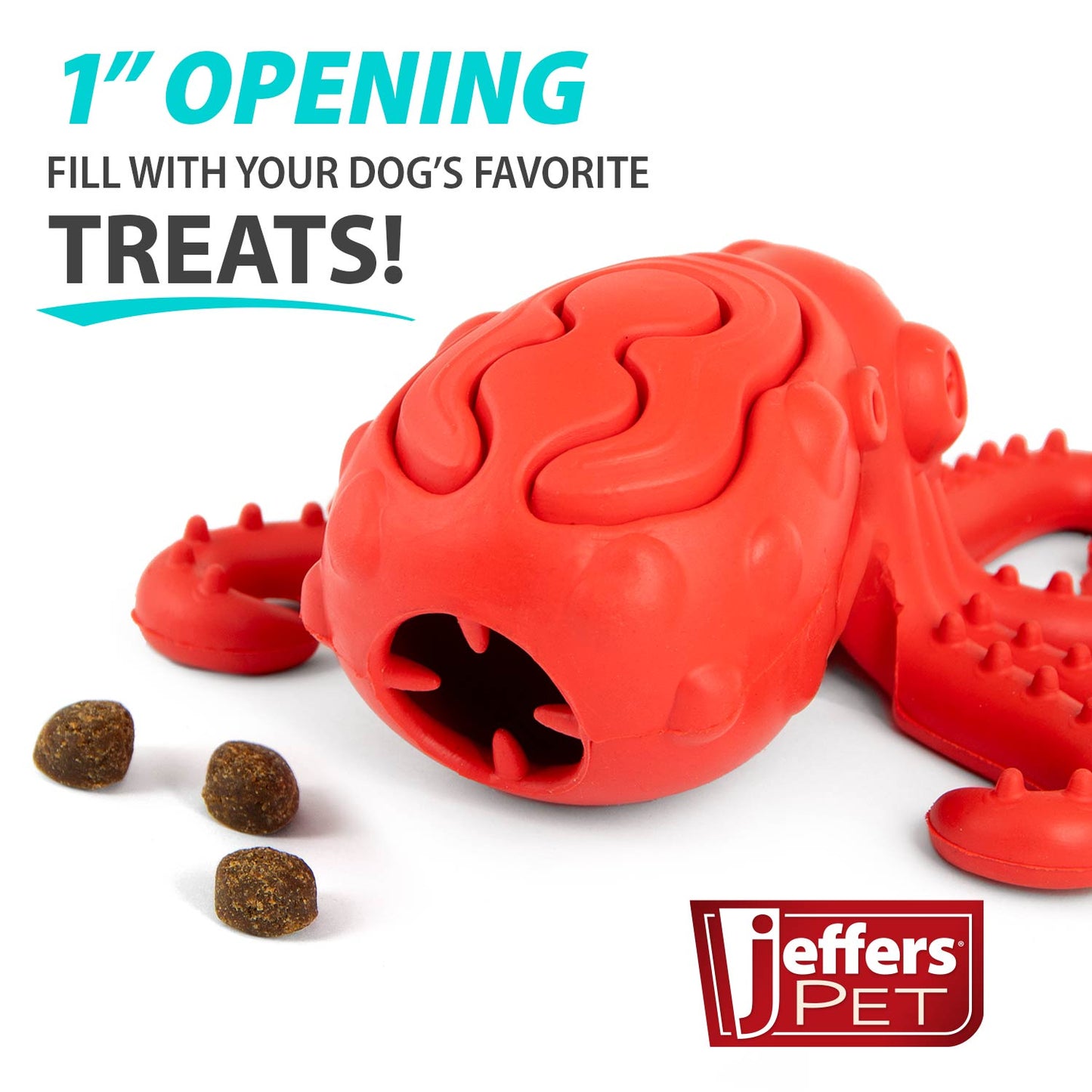 Jeffers Red Octopus Natural Rubber Treat Dispensing Dental Dog