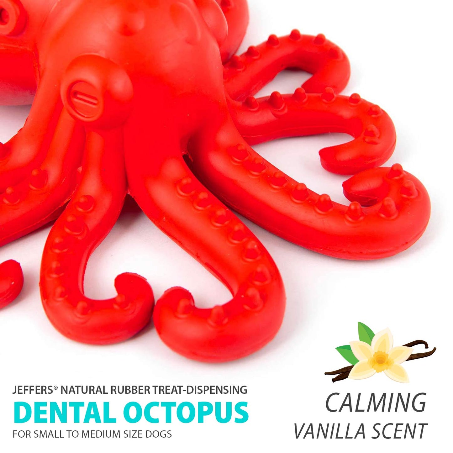 Jeffers Red Octopus Natural Rubber Treat Dispensing Dental Dog