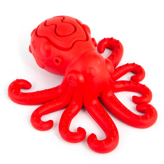 Purrfect Pet Kingdom Jeffers Red Octopus Natural Rubber Treat Dispensing Dental D (Red, Medium, 1) - Premium Dog Supplies > Dog Toys
