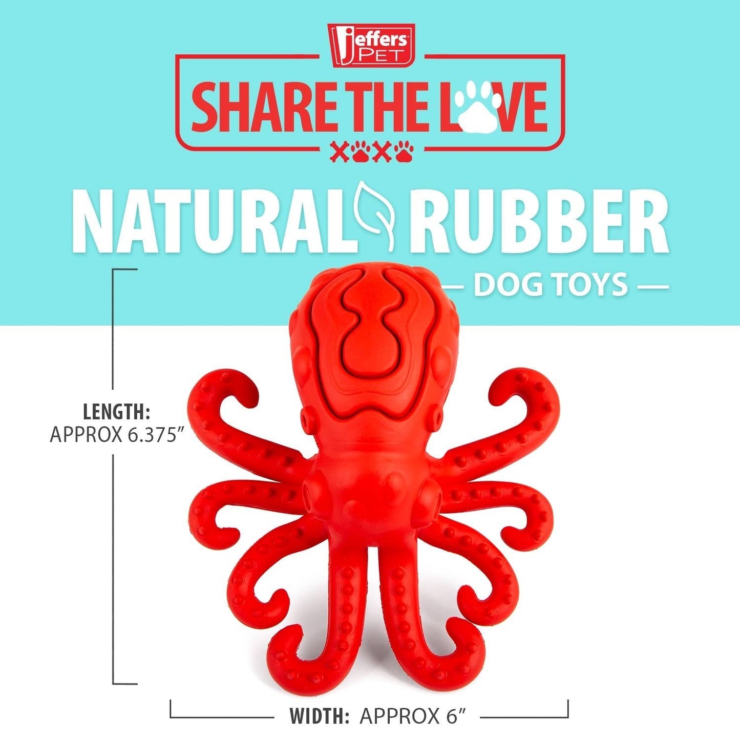 Jeffers Red Octopus Natural Rubber Treat Dispensing Dental Dog