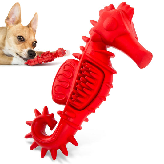 Jeffers Red Seahorse Natural Rubber Dog Chew Toy with Vanilla